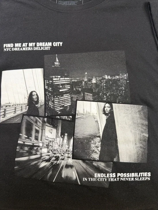 NYC Dreams Delights Graphic Y2K Luxury Black Tee - Picture 8 of 16